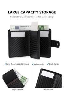 Détail du portefeuille en fibre de carbone avec fentes pour cartes et étui RFID