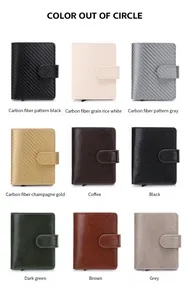 Vue détaillée des portefeuilles RFID en carbone et cuir en plusieurs couleurs et textures