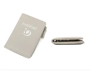 Macro detail of litchi texture RFID passport holder with secure metal zipper closure