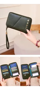 Detail of RFID travel passport wallet with airplane pattern and multi-card slots