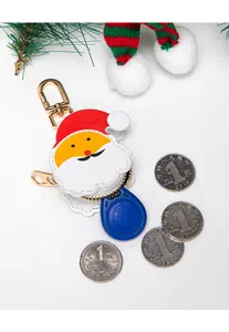 Detailed view of Santa Claus coin purse keychain with cards and festive decorations