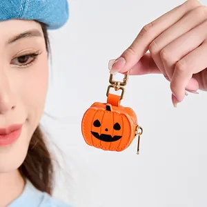 Mini Adorno para Bolso de Calabaza y Telaraña de Halloween Papá Noel Copo de Nieve Llavero Cuero PU Pequeño Monedero Regalo Decoración