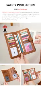 Internal view of long RFID leather wallet showing multiple card slots and secure storage