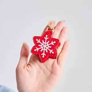Cute Cartoon Santa Claus Snowflake Pumpkin Spider Web Keychain Bag Charm PU Leather Mini Earphone Case Storage Bag Gift