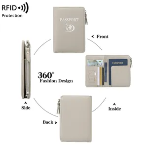 Multi-angle view of RFID blocking passport holder with lychee texture and interior slots