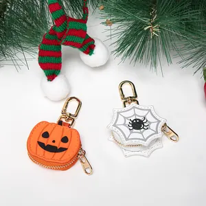Set de mini monederos llavero de calabaza y telaraña en cuero PU con herrajes dorados