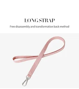 Pink fabric neck strap with a high-polish silver swivel hook for travel passport pouch