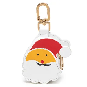 Cute Santa Claus cartoon pendant keychain and mini PU leather pouch with gold metal clip