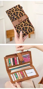 Detail view of leopard print wallet featuring multiple card slots and RFID protection