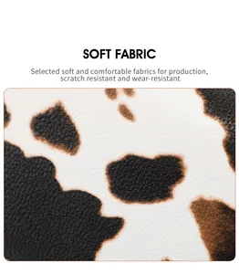 Close-up of soft cow print fabric with scratch resistant and wear resistant texture