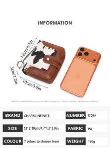 Size comparison and specifications of an RFID blocking compact printed wallet with keychain