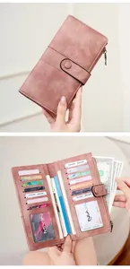 Detail of RFID long wallet showing multiple card slots and spacious storage compartments