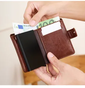 Portefeuille RFID en cuir marron avec fentes pour cartes et poche pour billets de banque