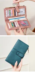 Detail of RFID long wallet showing multiple card slots and secure coin pocket storage