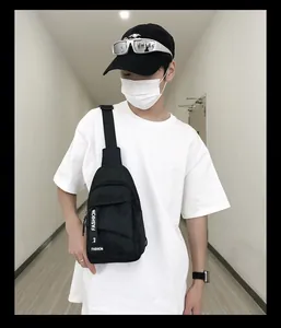 Outdoor men's black nylon chest bag with fashion letter print and adjustable strap