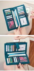 Detail view of large capacity wallet interior with multiple card slots and zipper pocket