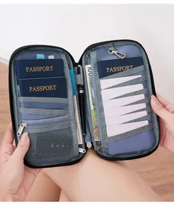 Interior detail of waterproof RFID passport holder showing multiple card slots and pockets