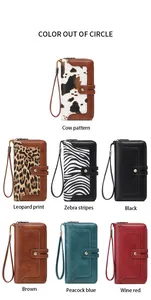 Damen Langbörsen mit RFID-Schutz in Kuh-, Leoparden- und Zebra-Prints sowie Unifarben