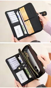 Innenaufteilung der RFID-Schutz-Ledergeldbörse mit vielen Kartenfächern und Handyfach