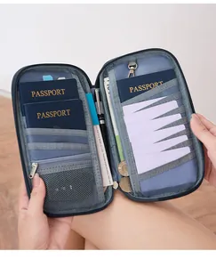 Detail view of RFID passport wallet interior with multiple card slots and mesh pockets