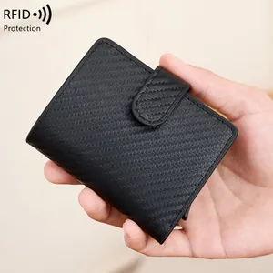 Portefeuille de Protection RFID pour Hommes Femmes Porte-cartes Pop-up en Aluminium Étui en Cuir Fibre de Carbone