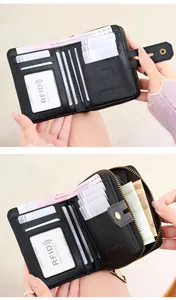Internal view of RFID blocking leather wallet with multiple card slots and zipper pocket