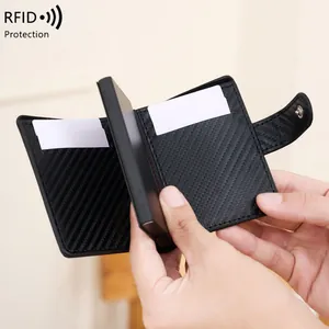 Porte-cartes RFID en fibre de carbone et aluminium avec mécanisme automatique