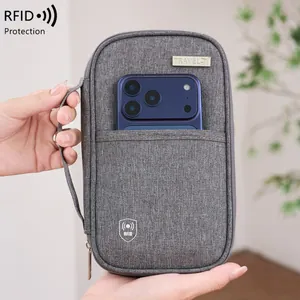 Γκρι θήκη διαβατηρίου με μπλοκάρισμα RFID και πολυλειτουργική τσάντα ταξιδιού