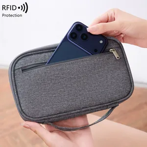 Γκρι θήκη ταξιδιού RFID με μπροστινή τσέπη για αποθήκευση smartphone