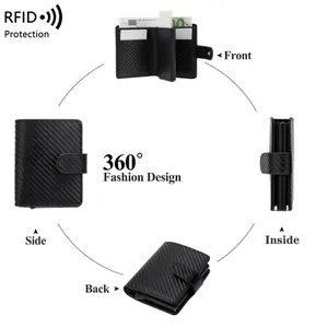 Portefeuille RFID en fibre de carbone avec fentes en aluminium et pince à billets multi-angles