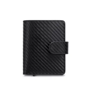 Porte-cartes RFID en fibre de carbone noire avec mécanisme pop-up et fermeture à bouton