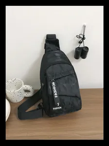 Detail of waterproof nylon chest bag with fashion letter strap and camo pattern