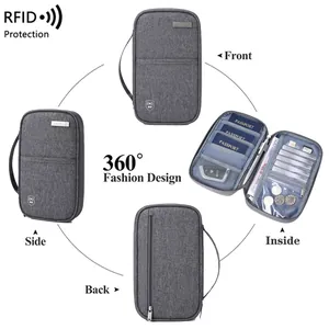 Γκρι θήκη διαβατηρίου RFID και οργανωτής ταξιδιού με πολλαπλές γωνίες θέασης του προϊόντος