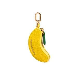 Mini porte-monnaie banane en cuir PU avec fermeture verte et crochet doré élégant