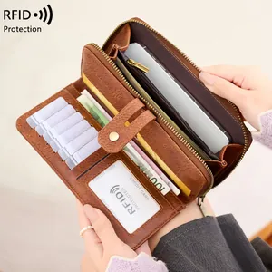 Retro RFID-Schutz Damen Geldbörse mit vielen Kartenfächern und Smartphone-Fach