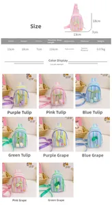Detailed size chart and specifications for children's tulip and grape crossbody bags