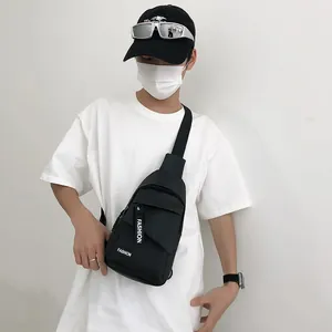 Men's black nylon crossbody chest bag with fashion letter print for sports and travel