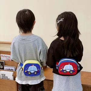 Cartoon car kids waist bag with adjustable strap and cute police car print for boys