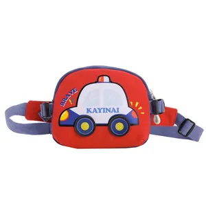 Cool cartoon police car kids waist bag in red with adjustable blue strap and brave logo