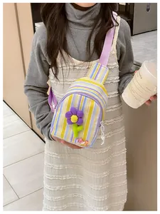 Toddler girl colorful striped crossbody bag with 3D flower and adjustable strap