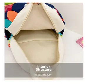 Interior structure of dinosaur kids backpack with spacious main compartment and lining