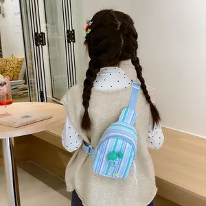 Sweet striped tulip crossbody chest bag for girls with cute grape doll decoration