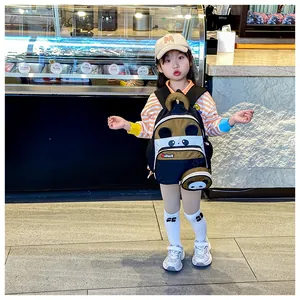 Cute panda backpack for kids featuring matching round coin purse and mesh side pockets