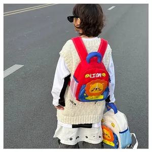 Detail shot of toddler lion backpack featuring breathable side mesh pocket and straps