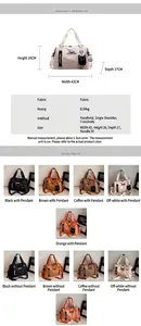 Detailed dimensions of large travel bag showing 42x26x17cm and cat pendant feature
