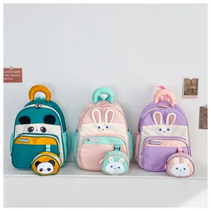 Cartoon animal kids backpacks with matching small coin purses in various colors