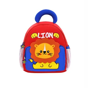 Cute lion toddler backpack with red and blue cartoon design for preschool kids
