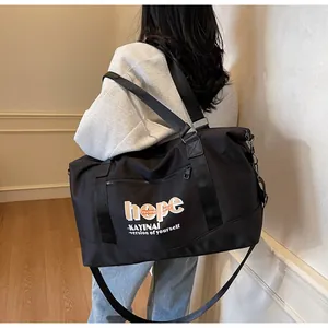 Large capacity black waterproof travel bag with hope letter print and shoulder strap