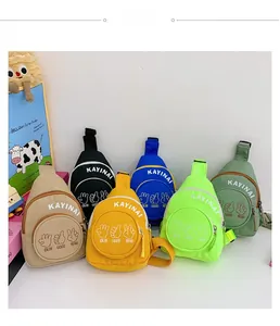 Kids colorful canvas crossbody chest bags with letter prints and zipper pockets