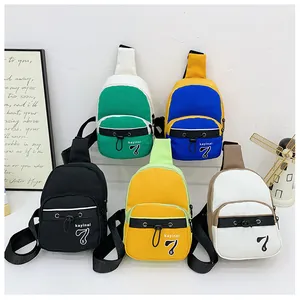 Showcase of five colorful waterproof nylon crossbody bags with adjustable straps and front pockets